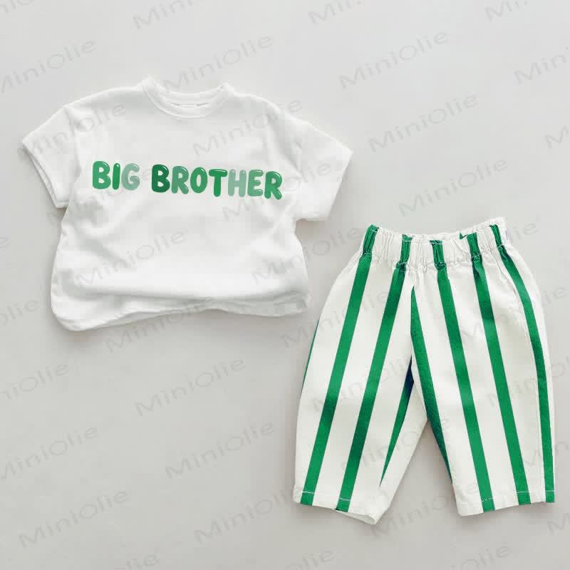 BIG BROTHER Baby , vertikal Streifen 2-teiliges Set - Weiß & Grün - 2-3J - image 1