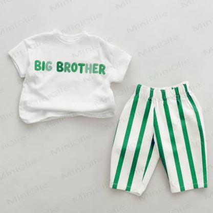BIG BROTHER Baby , vertikal Streifen 2-teiliges Set - Weiß & Grün - 2-3J - image 1
