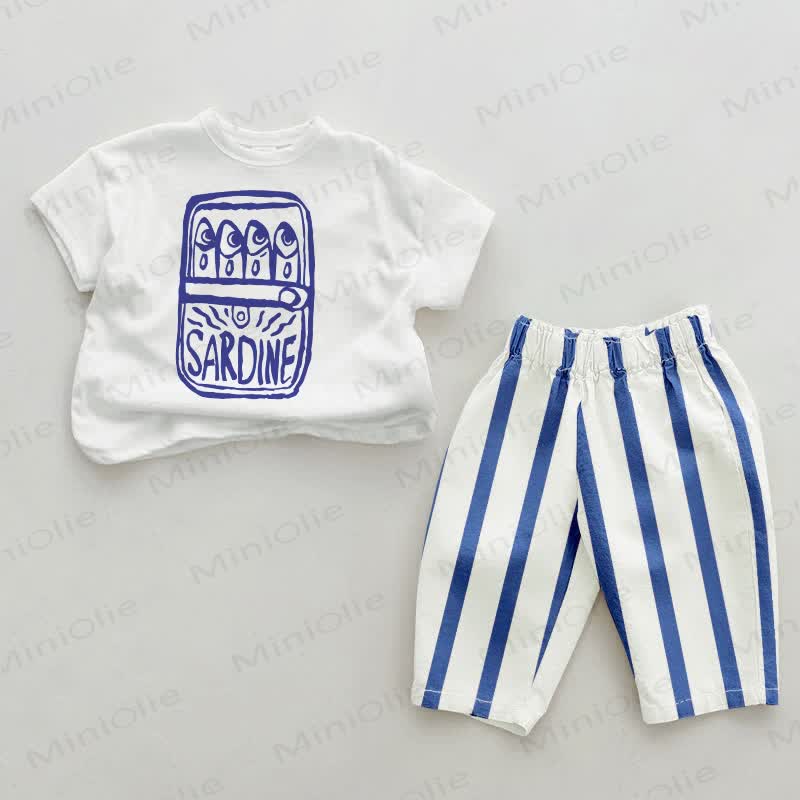 SARDINE Baby Streifen 2-teiliges Set - Weiß & Blau - 2-3J - image 1