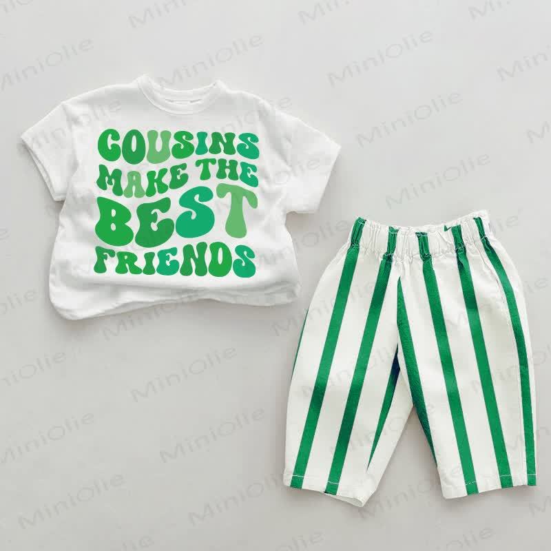 COUSINS MAKE THE BEST FRIENDS – Baby Set mit vertikalen Streifen , 2-teilig - Weiß & Grün - 2-3J - image 1