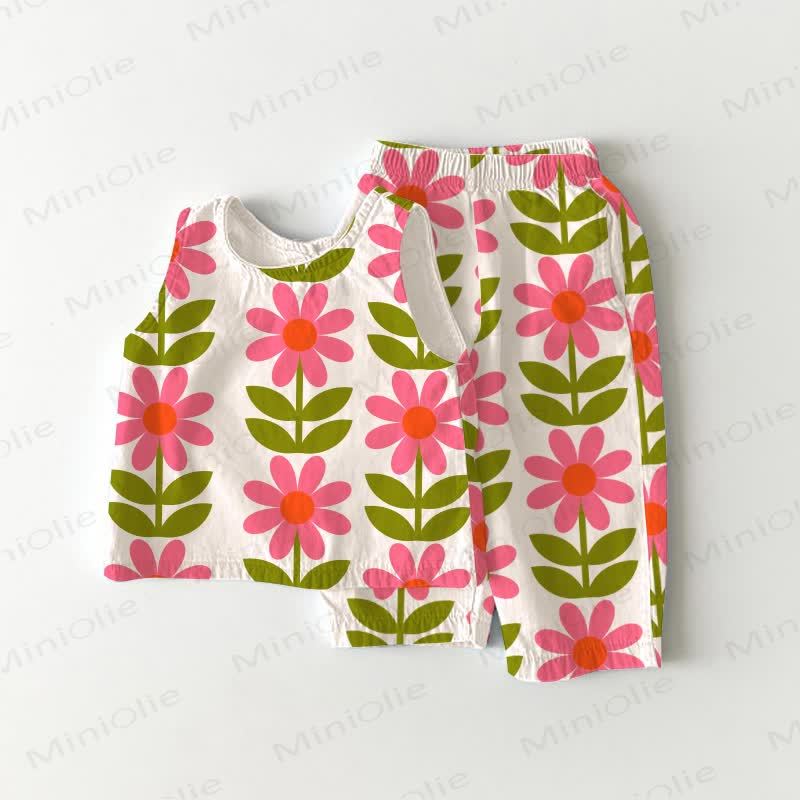 Baby Kleinkind Rosa Blume Ärmelloses 2-teiliges Set - Weiß - 5-7J - image 1