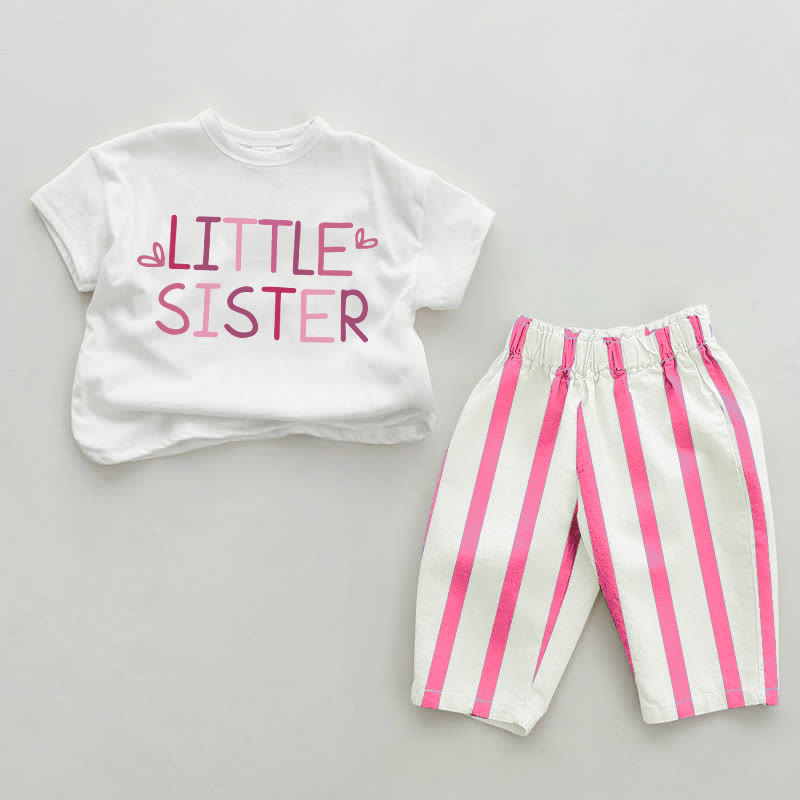LITTLE SISTER Baby , vertikal Streifen 2-teiliges Set - Weiß & Rosa - 2-3J - image 1