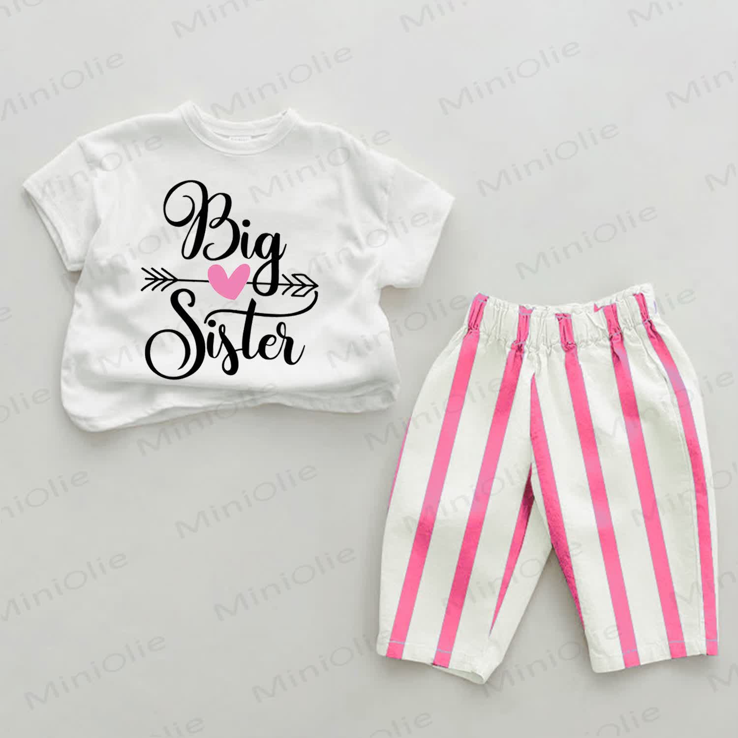 BIG SISTER Baby T-Stück und Rosa Streifen Hose 2-teiliges Set - Weiß & Rosa - 2-3J - image 1