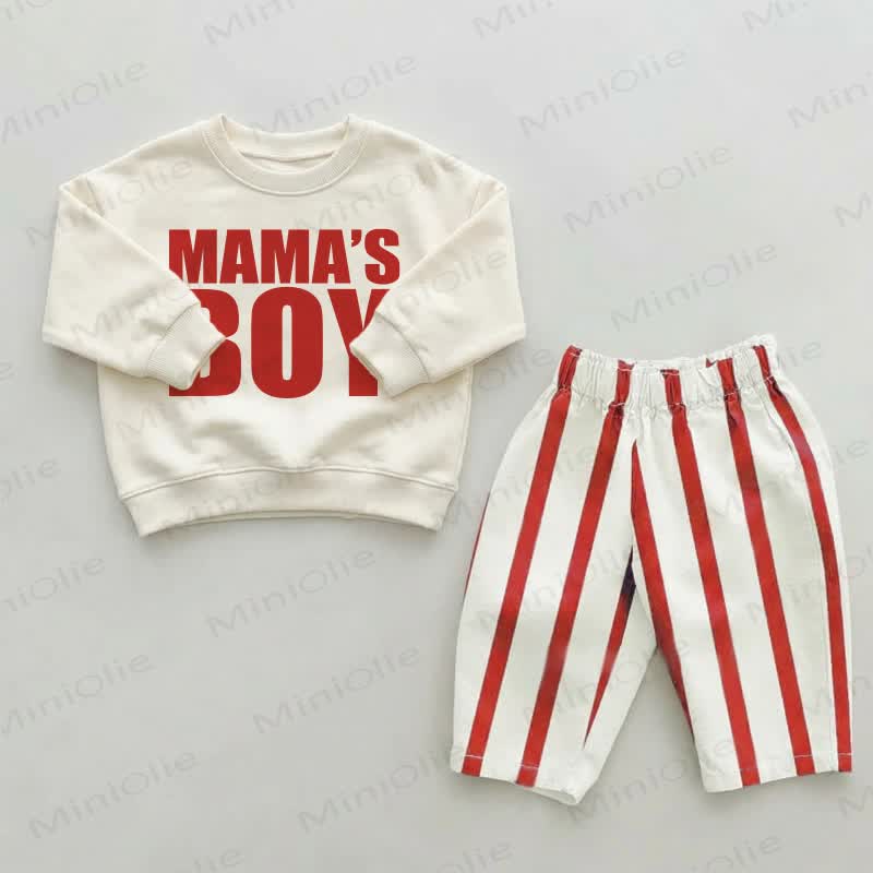 MAMA'S BOY Baby Kleinkind Rot Streifen Hose 2-teiliges Set - Beige & Rot - 2-3J - image 1