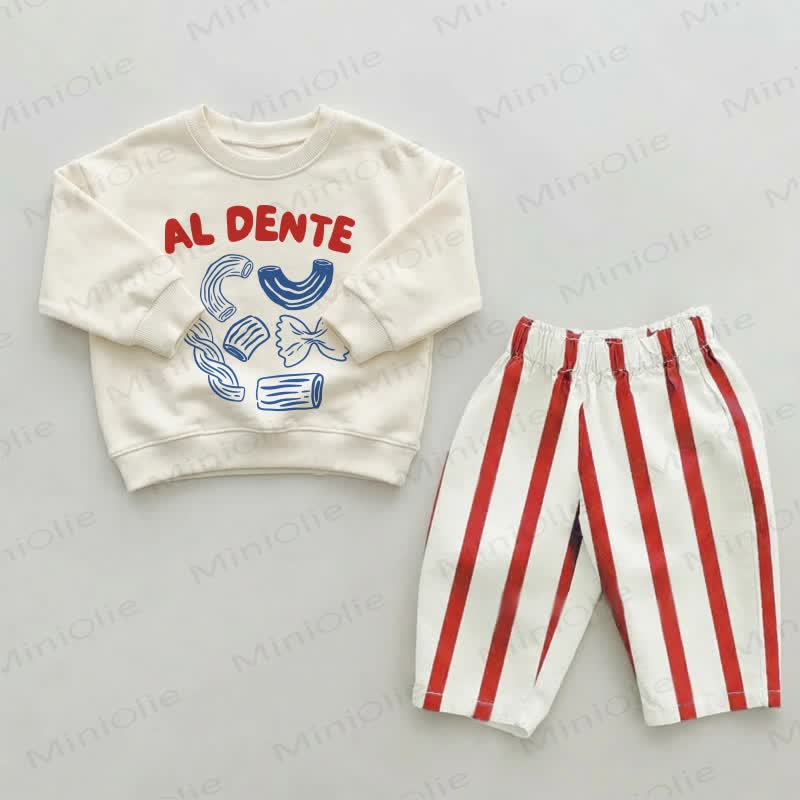 AL DENTE Baby Kleinkind Rot Streifen Hose 2-teiliges Set - Beige & Rot - 2-3J - image 1