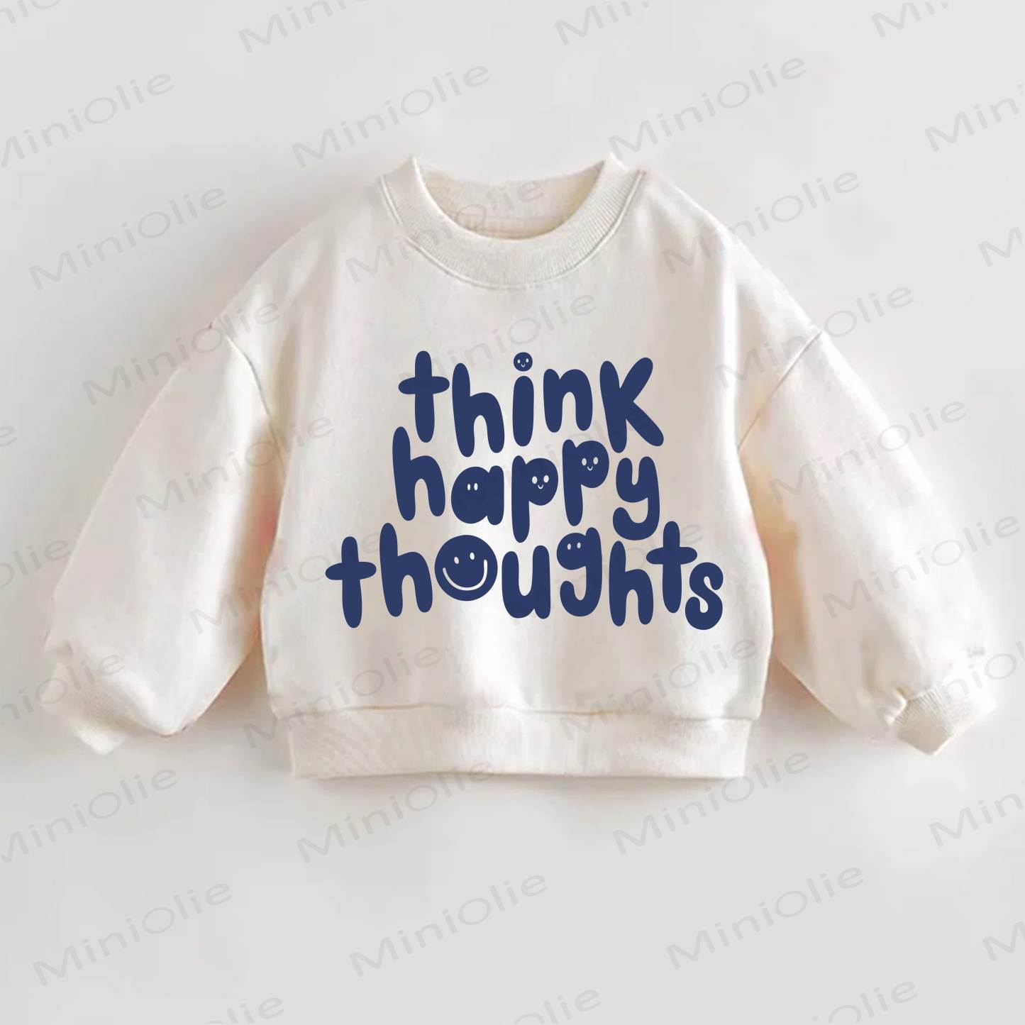 Baby Kleinkind Sweatshirt „THINK HAPPY THOUGHTS“ - Creme - 3-5J - image 1