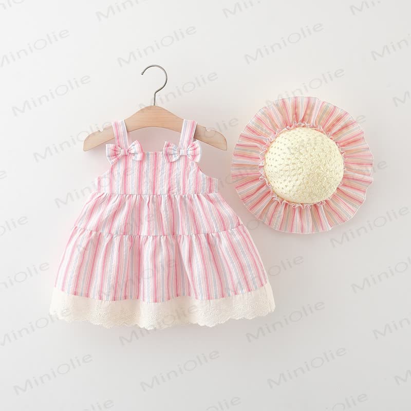 Streifen Kleid für Baby und Kleinkind mit Hut - Rosa - 4-5J - image 9