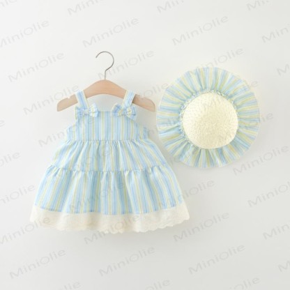 Streifen Kleid für Baby und Kleinkind mit Hut - Blau - 4-5J - image 1