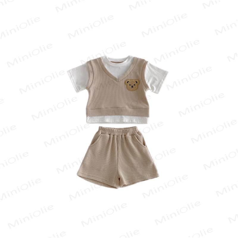 Baby Kleinkind Fake 2-teiliges T-Stück und Shorts Waffel Set - image 14