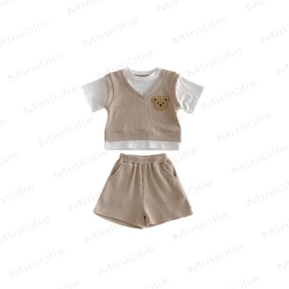 Baby Kleinkind Fake 2-teiliges T-Stück und Shorts Waffel Set - image 14
