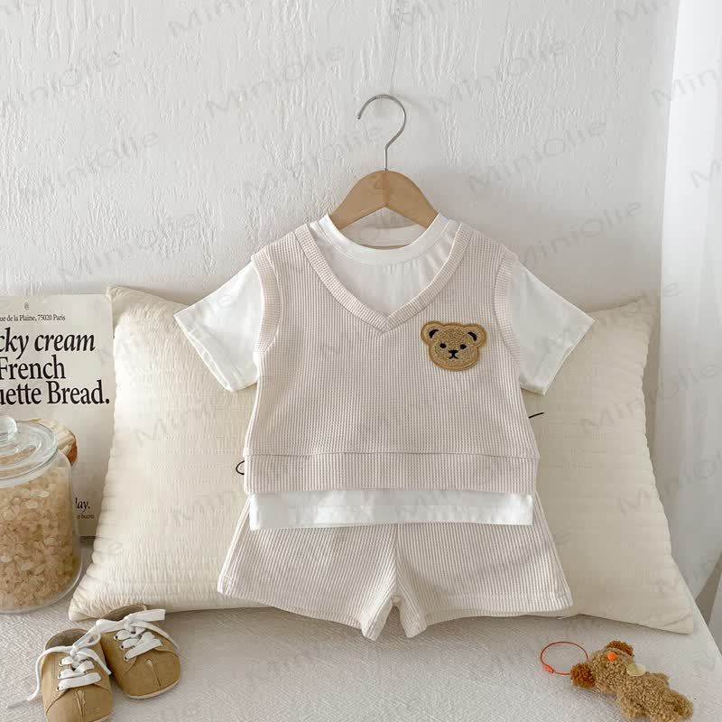 Baby Kleinkind Fake 2-teiliges T-Stück und Shorts Waffel Set - image 4