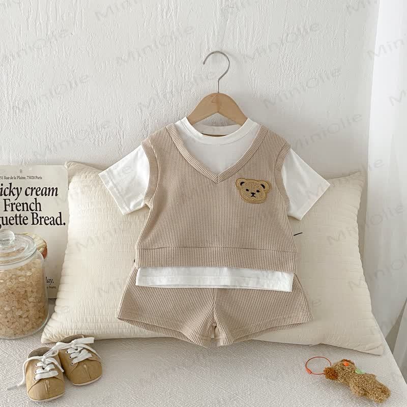 Baby Kleinkind Fake 2-teiliges T-Stück und Shorts Waffel Set - image 12