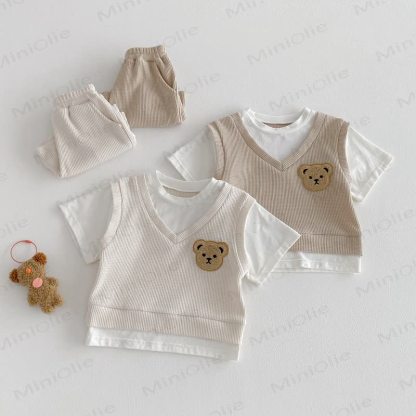 Baby Kleinkind Fake 2-teiliges T-Stück und Shorts Waffel Set - image 15
