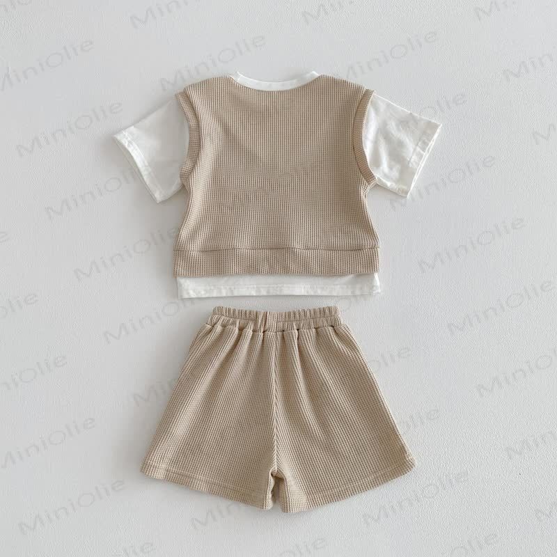 Baby Kleinkind Fake 2-teiliges T-Stück und Shorts Waffel Set - image 13