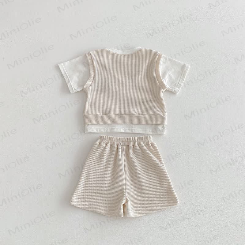 Baby Kleinkind Fake 2-teiliges T-Stück und Shorts Waffel Set - image 6