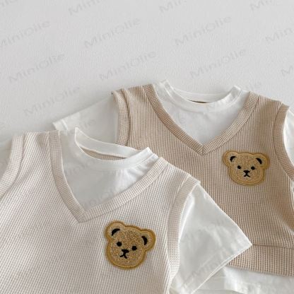 Baby Kleinkind Fake 2-teiliges T-Stück und Shorts Waffel Set - image 7