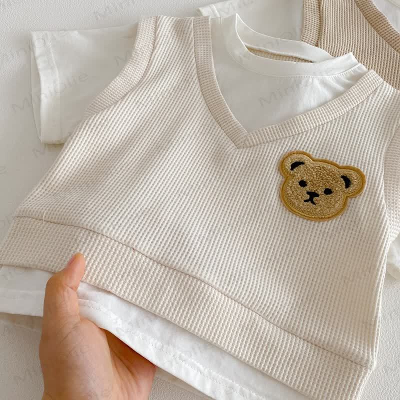 Baby Kleinkind Fake 2-teiliges T-Stück und Shorts Waffel Set - image 8
