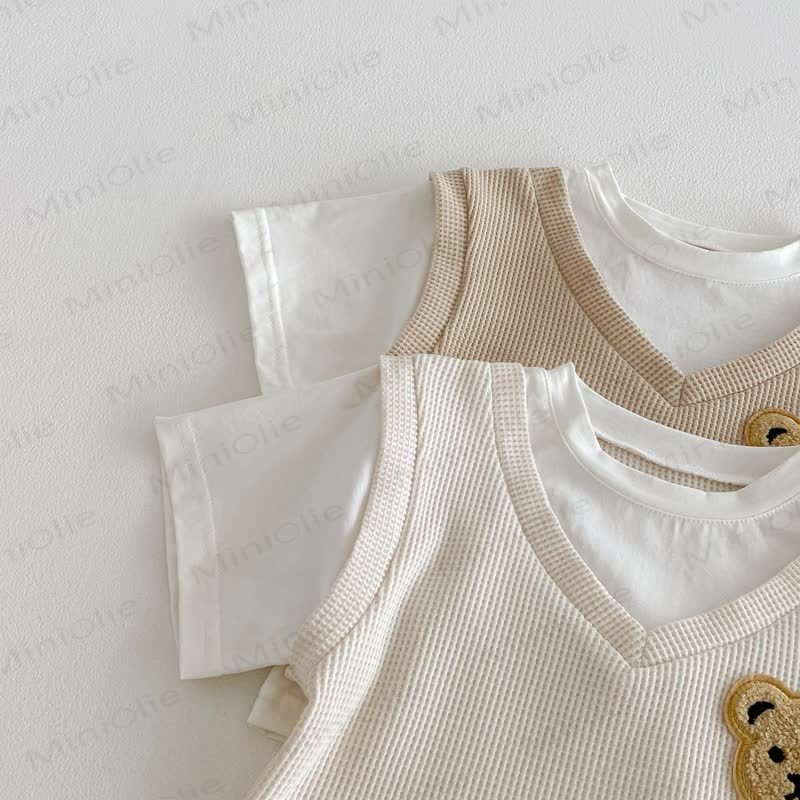Baby Kleinkind Fake 2-teiliges T-Stück und Shorts Waffel Set - image 9
