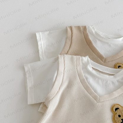 Baby Kleinkind Fake 2-teiliges T-Stück und Shorts Waffel Set - image 9
