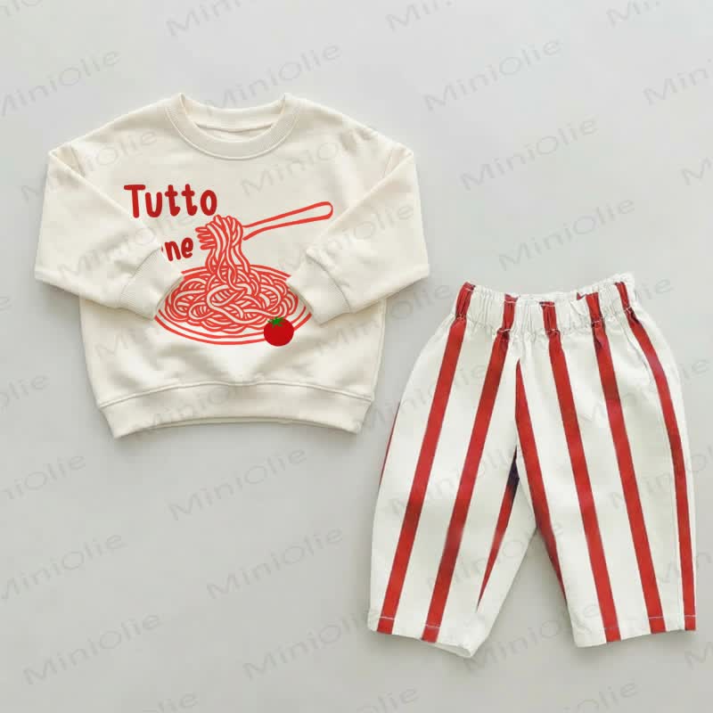 TUTTO BENE Baby Kleinkind Pasta Rot Streifen Hose 2-teiliges Set - Beige & Rot - 2-3J - image 1