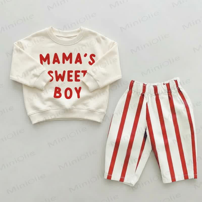 MAMA'S SWEET BOY Baby Kleinkind Rot Streifen Hose 2-teiliges Set - Beige & Rot - 2-3J - image 1