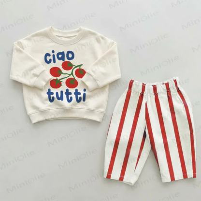 CIAO TUTTI Baby Kleinkind Rot Streifen Hose 2-teiliges Set - Beige & Rot - 2-3J - image 1
