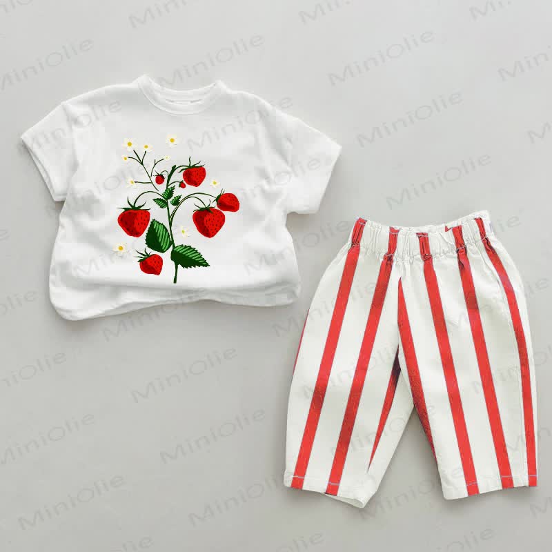 Baby Aquarell Erdbeere Vertikal Streifen 2-teiliges Set - Weiß & Rot - 2-3J - image 1