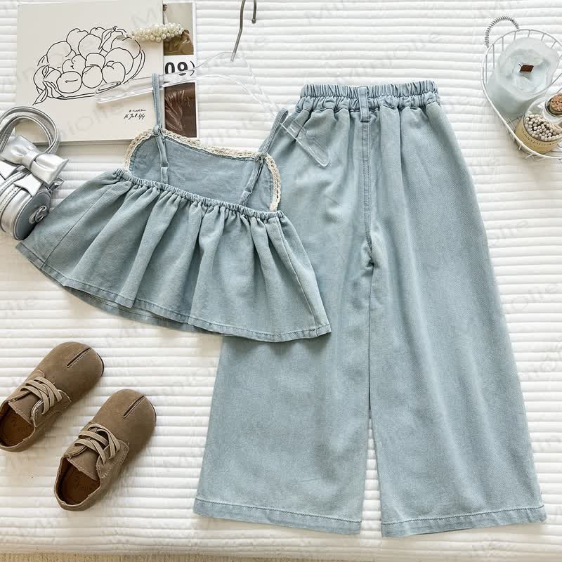 Kleinkind - Denim aus Gestickt Tanktop und Hose - image 2