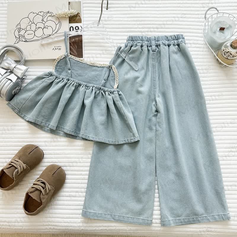 Kleinkind - Denim aus Gestickt Tanktop und Hose - image 2