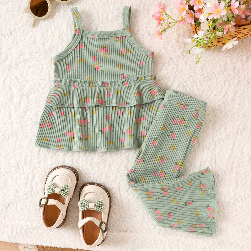 2-teiliges Set für Baby : Spitze und Hose mit Blumen - Grün - 2-3J - image 1