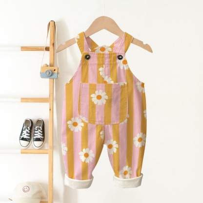 Baby und Kleinkind Overalls mit Gänseblümchen , Rosa und Gelb Streifen - Rosa & Gelb - 3-5J - image 1