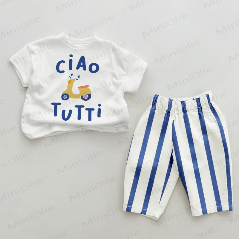 CIAO TUTTI Baby , vertikal Streifen 2-teiliges Set - Weiß & Blau - 2-3J - image 1