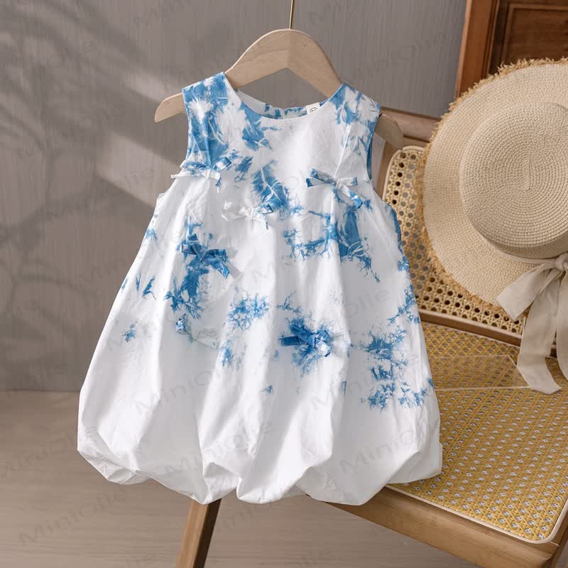 Schleife Kleid mit Batikfärbung für Kleinkind - Blau - 4-5J - image 1