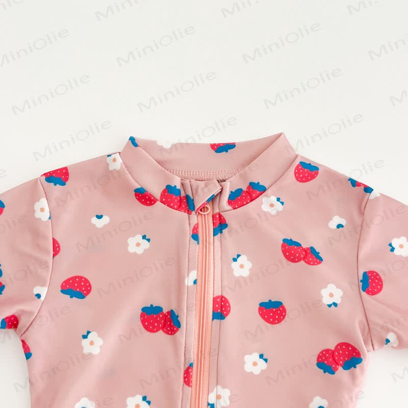 Kleinkind -Mädchen- Badeanzug mit Erdbeere und Blumen , Reißverschluss und Hut - image 5