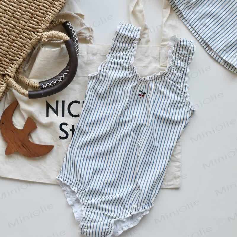 Streifen Badeanzug in Zitronengelb für Baby und Kleinkind mit Hut - Blau - 4-5J - image 2