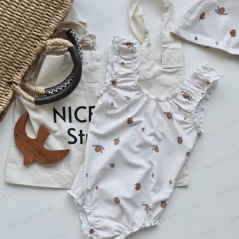 Streifen Badeanzug in Zitronengelb für Baby und Kleinkind mit Hut - Weiß - 4-5J - image 6