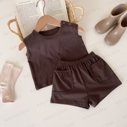 Baby Set aus Einfarbig Tanktop und Shorts mit Tasche - Grau - 2-3J - image 9