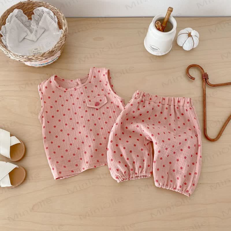 Kleinkind Set mit Punktmuster -Tanktop und Hose - Rosa - 6-7J - image 10