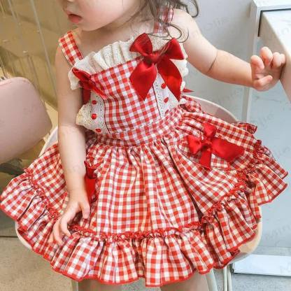 Kleinkind Mädchen Rotes Plaid ärmelloses Kleid - image 7