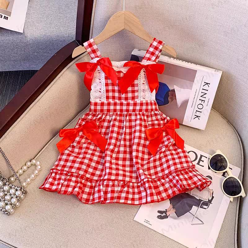 Kleinkind Mädchen Rotes Plaid ärmelloses Kleid - image 8
