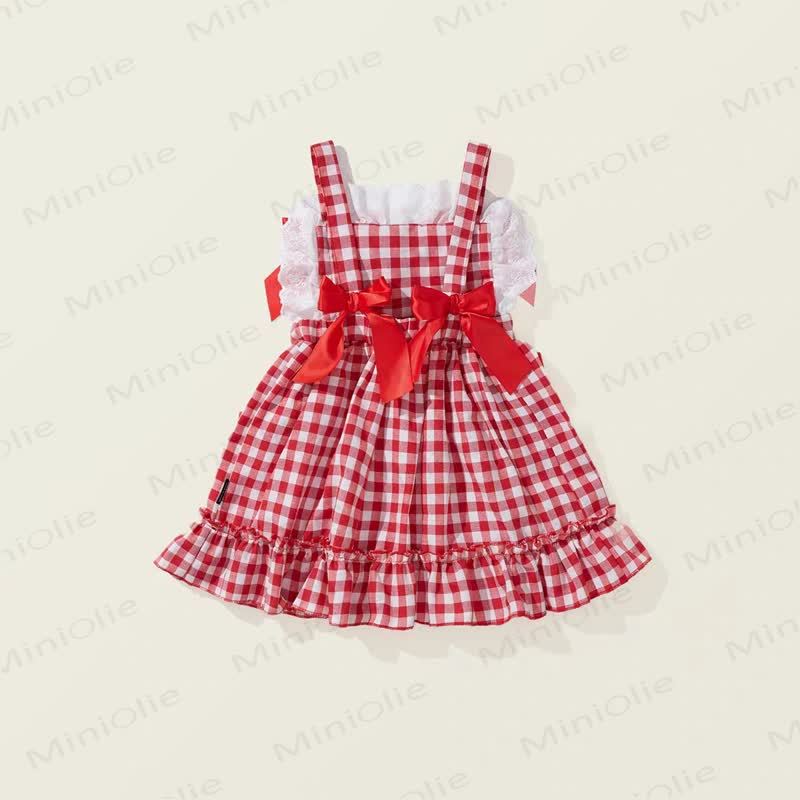 Kleinkind Mädchen Rotes Plaid ärmelloses Kleid - Rot - 6-7J - image 2