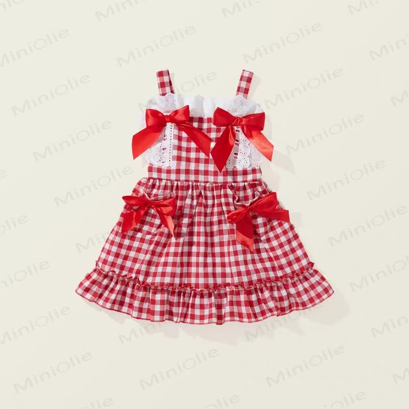 Kleinkind Mädchen Rotes Plaid ärmelloses Kleid - image 4