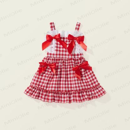 Kleinkind Mädchen Rotes Plaid ärmelloses Kleid - image 4