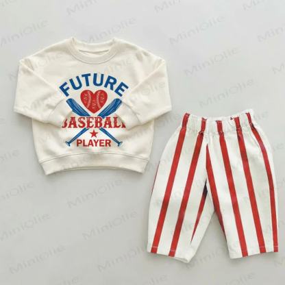 FUTURE BASEBALL PLAYER Baby Kleinkind Rot Streifen Hose 2-teiliges Set - Beige & Rot - 2-3J - image 1