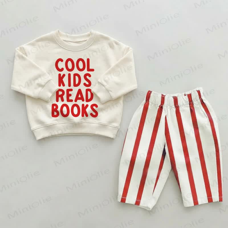 COOL KIDS READ BOOKS Baby Kleinkind Rot Streifen Hose 2-teiliges Set - Beige & Rot - 2-3J - image 1
