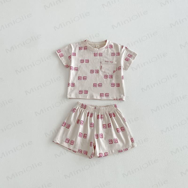 Kleinkind Alphabet- T-Stück und Shorts Set - Beige - 6-7J - image 3
