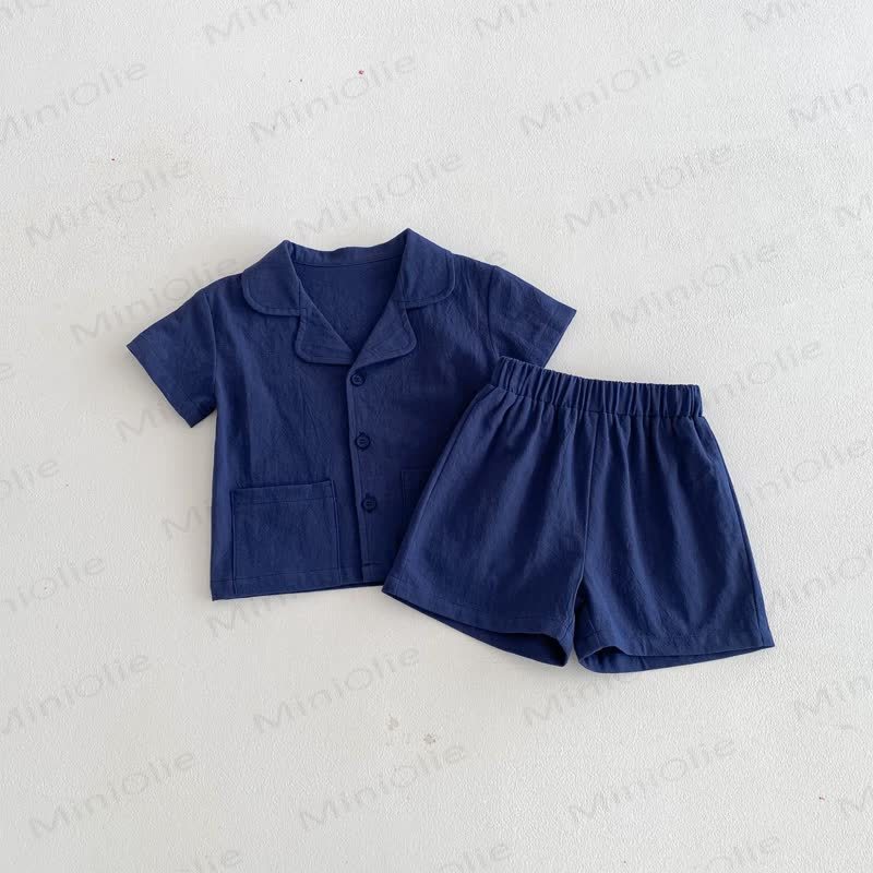 Kleinkind Set aus Einfarbig T-Stück und Shorts mit Tasche - Blau - 6-7J - image 6