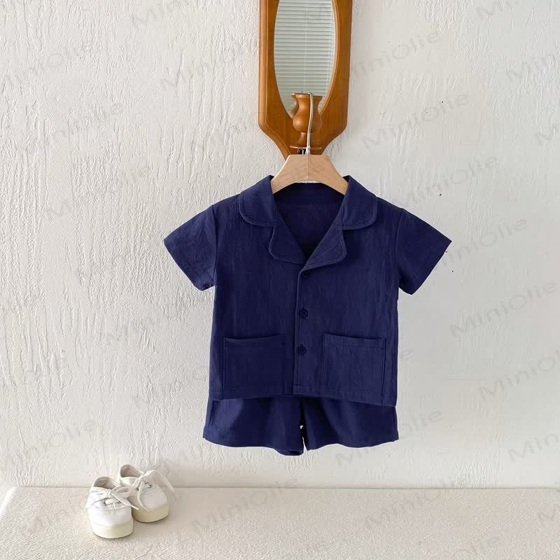 Kleinkind Set aus Einfarbig T-Stück und Shorts mit Tasche - Braun - 6-7J - image 7