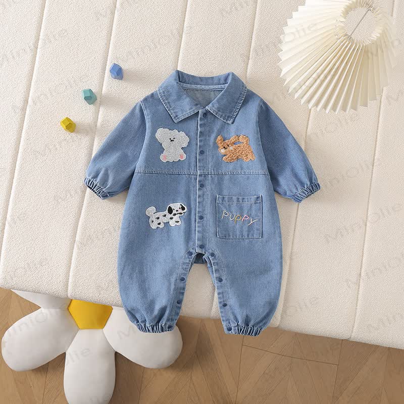 Baby Puppy Pocket Denim Strampler - Blau - 18-24M - image 1