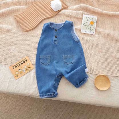 Ärmelloser Denim Strampler mit Taschen für Baby - Blau - 2-3J - image 1